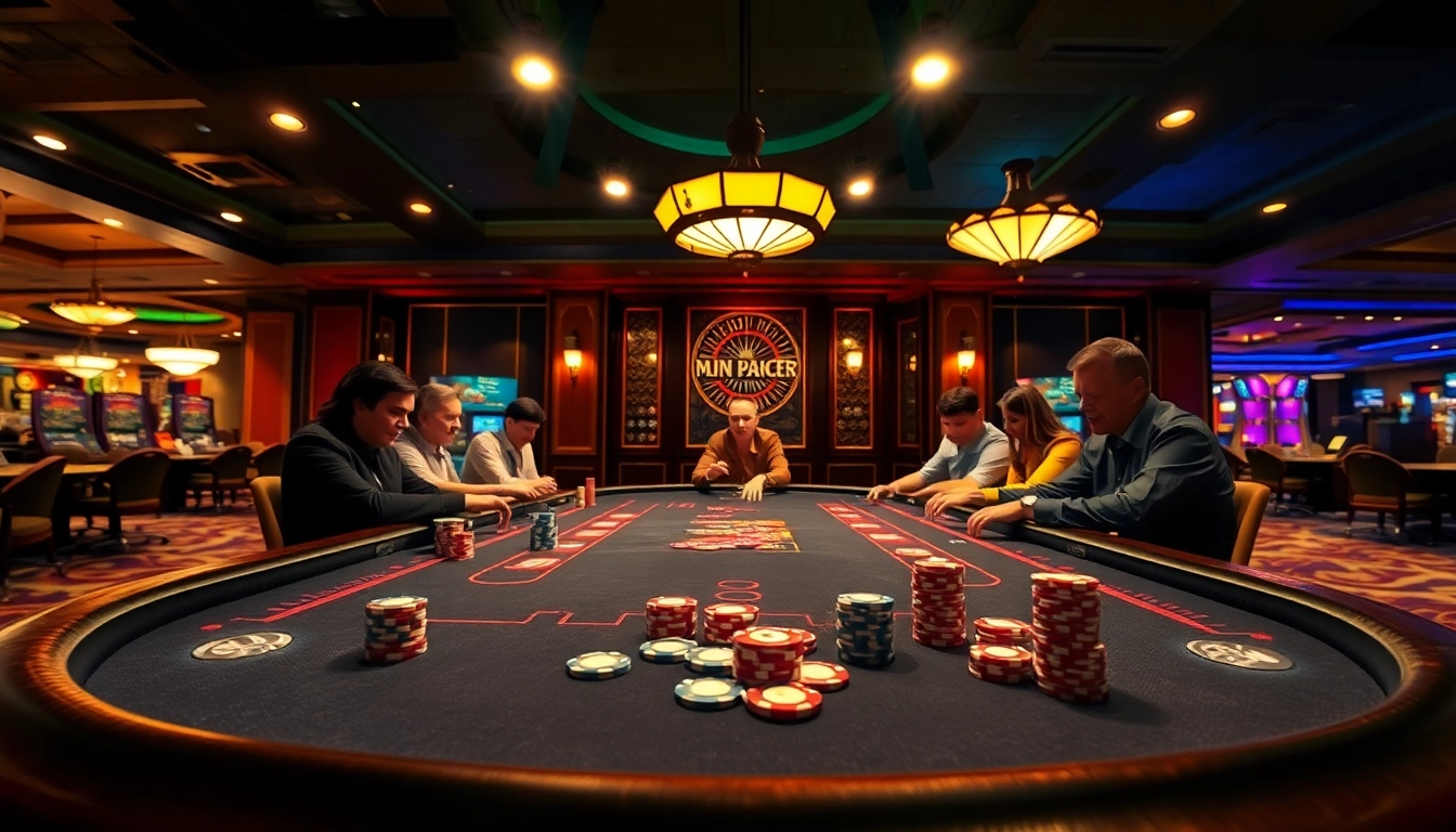 Menang di situs toto dengan pemain yang gembira di meja kasino yang mewah.