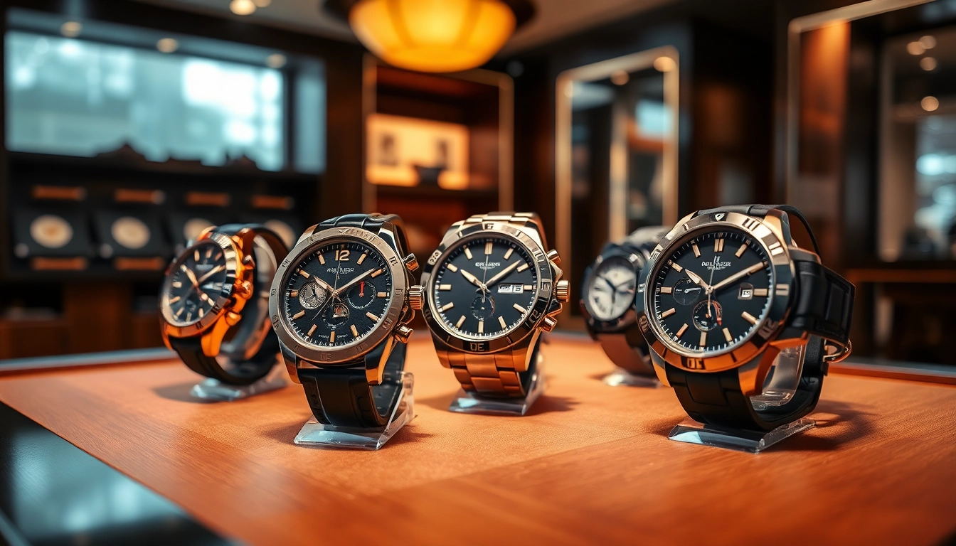 Admire stunning replica watches showcased in a luxury environment.