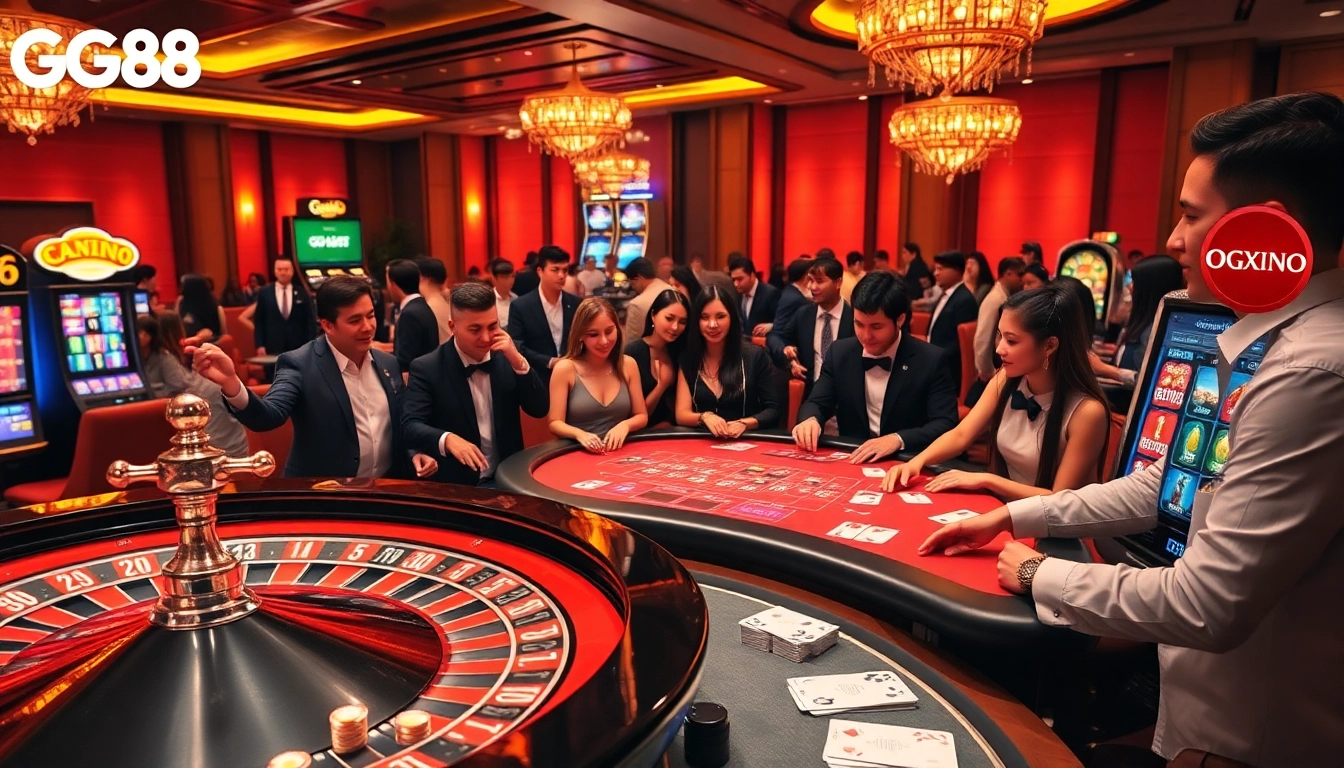 Experience the thrill of winning at GG88 with vibrant casino tables and slot machines.