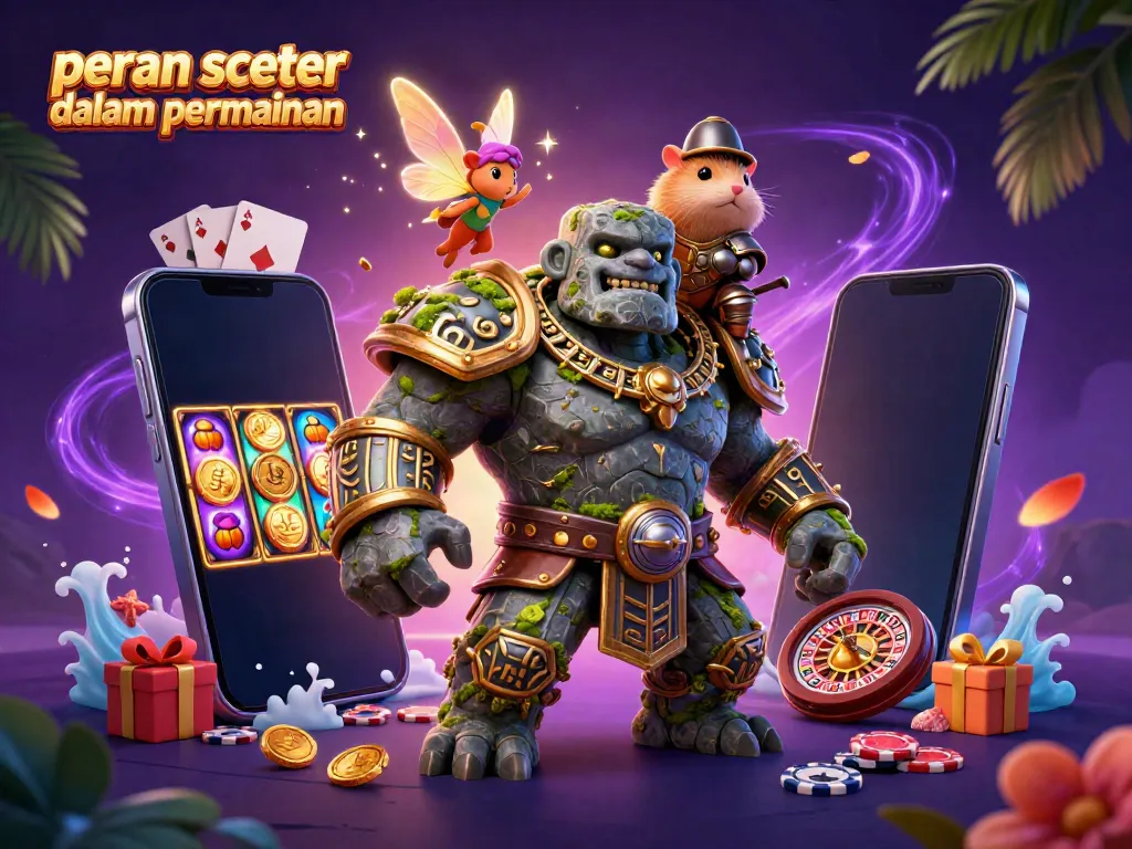 Menjelajahi peran scatter dalam permainan slot online dengan golem kuno, peri, dan ksatria hamster.