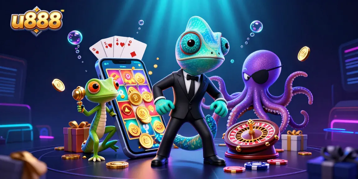 Spin and win at u888's vibrant casino, showcasing action-packed games and lively characters.