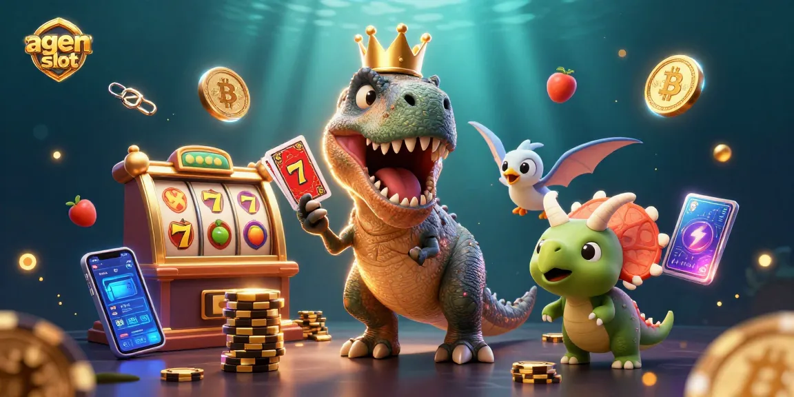 Memainkan agen slot di BMWSLOT88 dengan karakter kartun dinosaurus dan elemen slot bersinar