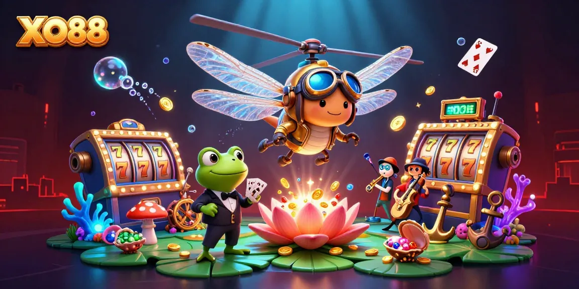 Join the excitement at XO88 Casino with vibrant slot reels and engaging characters in a lively scene.