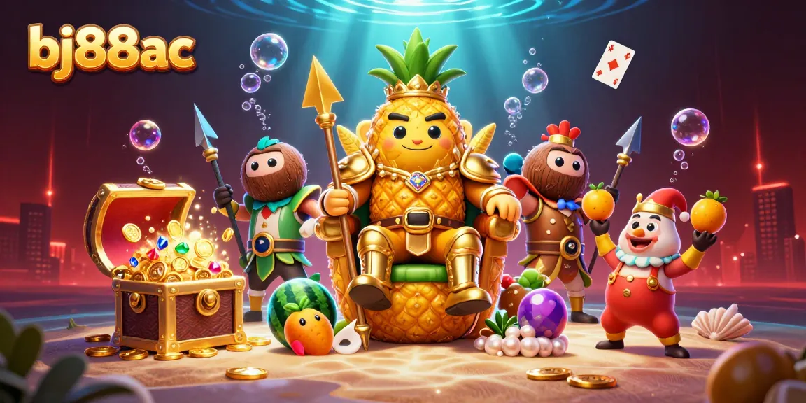 Experience the excitement of bj88ac with the golden pineapple king in a thrilling casino scene, surrounded by unique game elements.