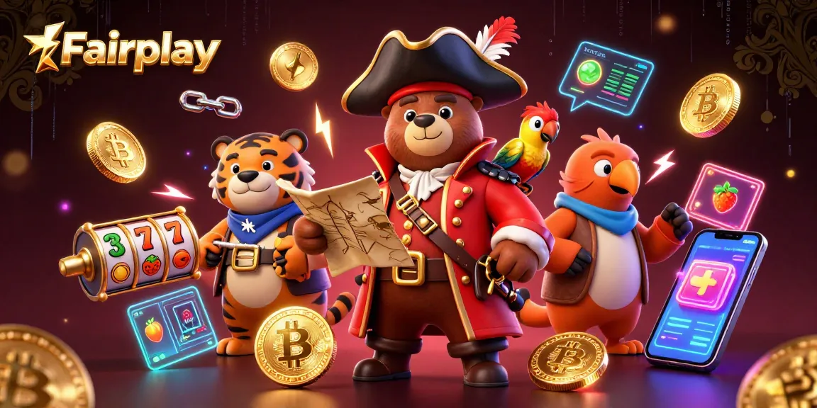 Engage in exciting Fairplay casino adventures with a vivid 3D pirate scene and flashy slot machines.