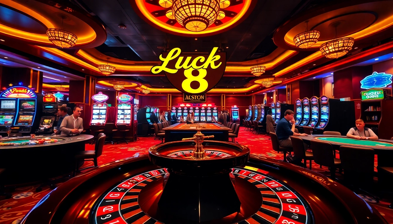 Experience the thrill of luck 8 at a luxurious casino table with poker chips and roulette.