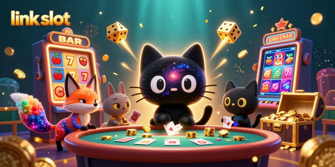 Mainkan link slot yang mengasyikkan dengan kucing hitam berbintang dan teman nebula dalam suasana keceriaan kasino.