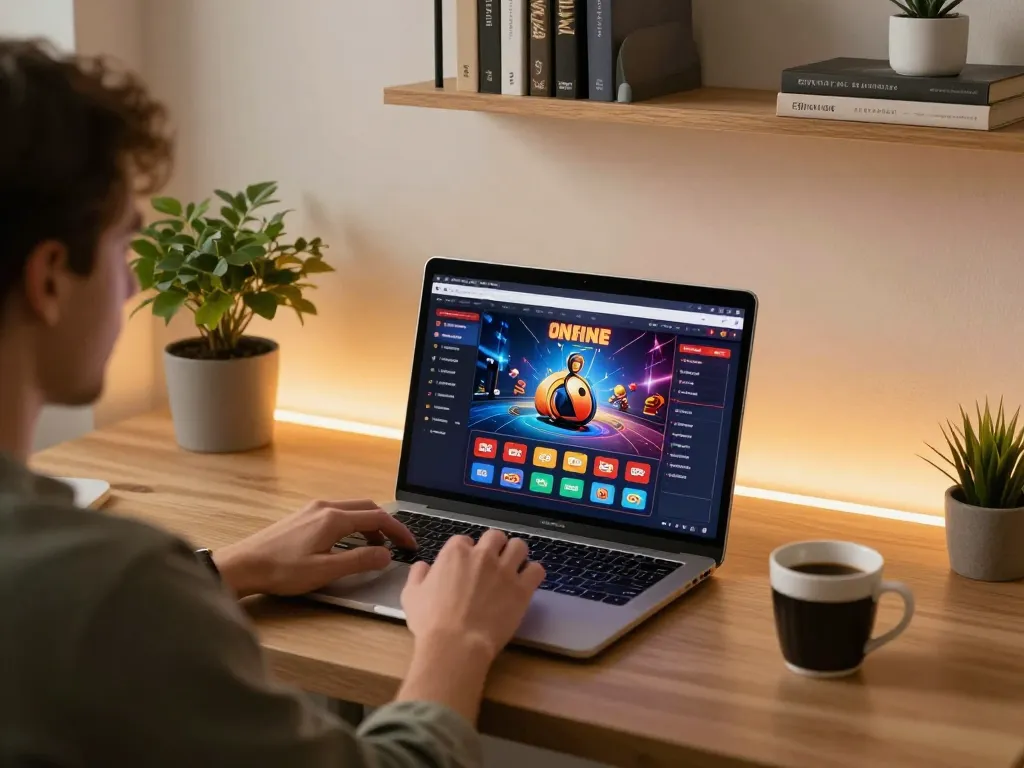 Engaging online casino gaming on a laptop at home featuring okfun interface.