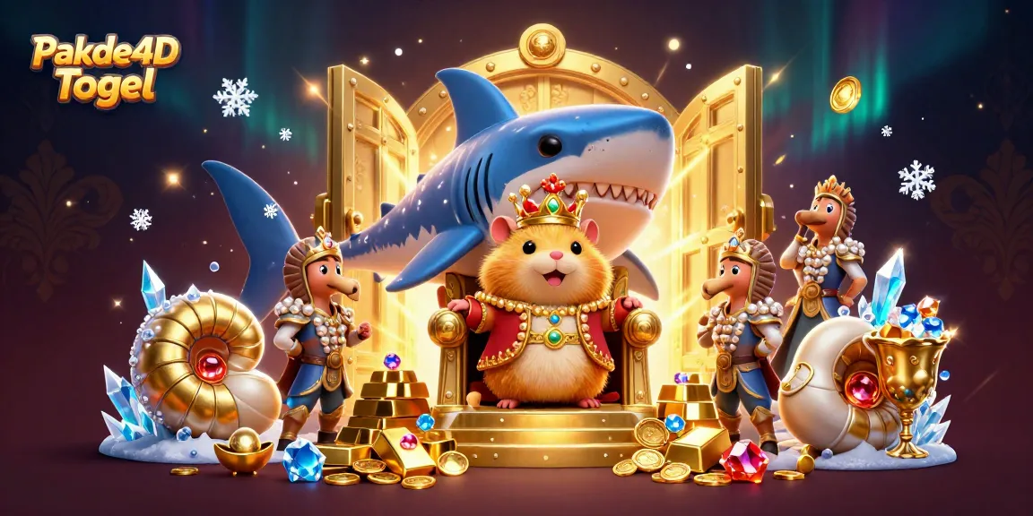 Play and win with Pakde4D Togel, featuring a vibrant scene of a hamster king and treasures.