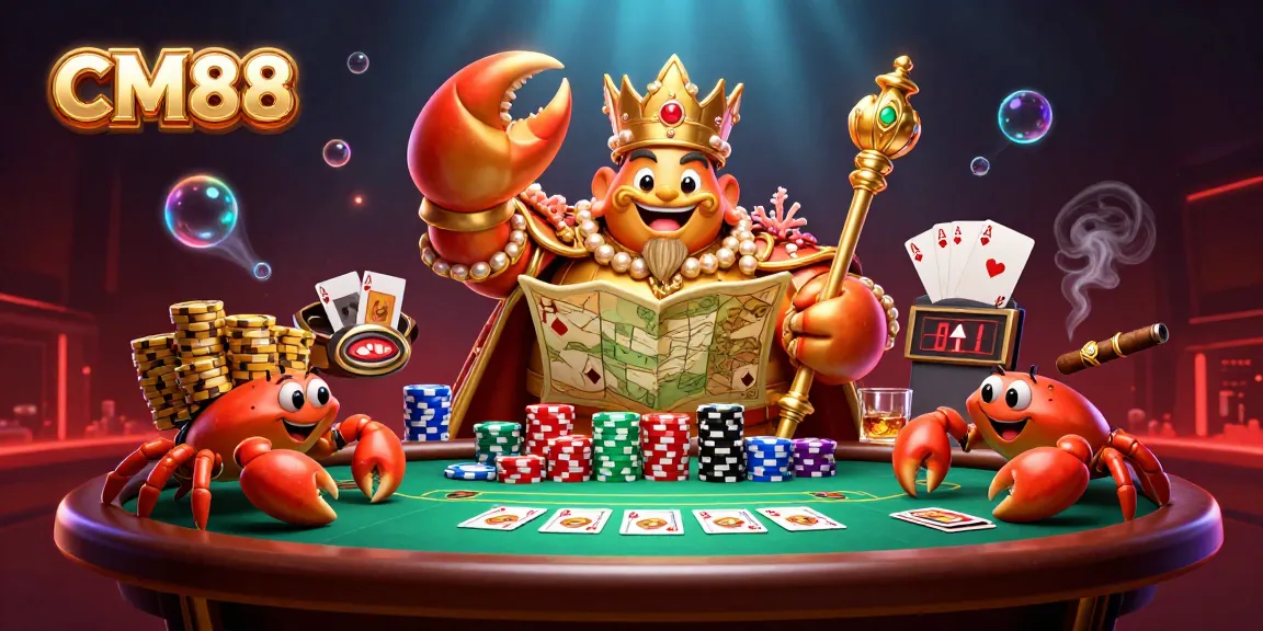 Bet big with CM88's golden crab emperor in a vibrant casino scene.