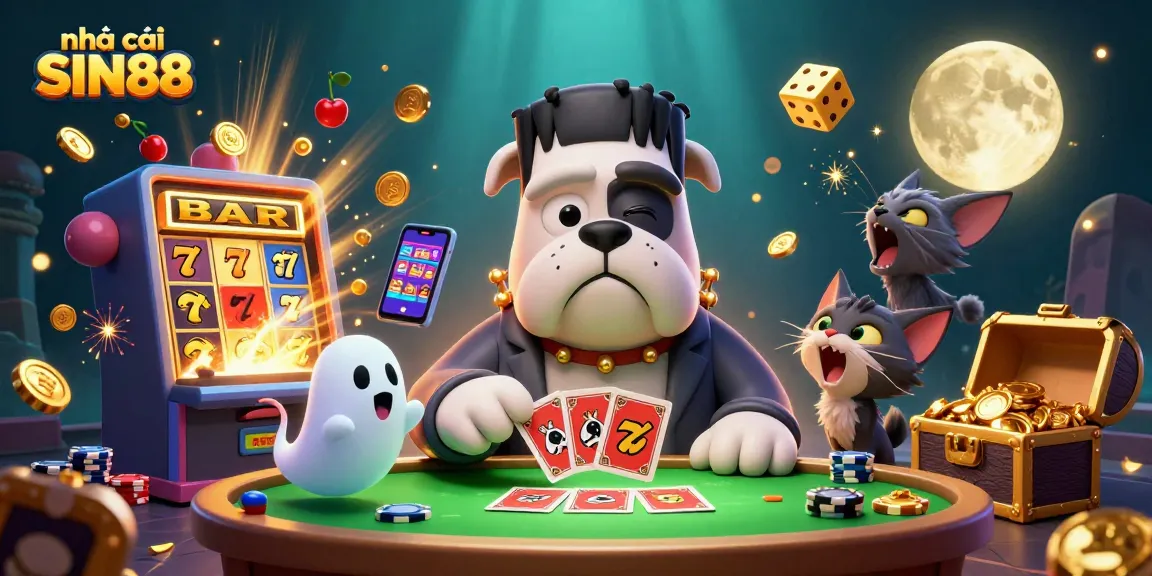 The energetic card-dealing scene showcases nhà cái SIN88 with vibrant casino elements, bringing luck and excitement.