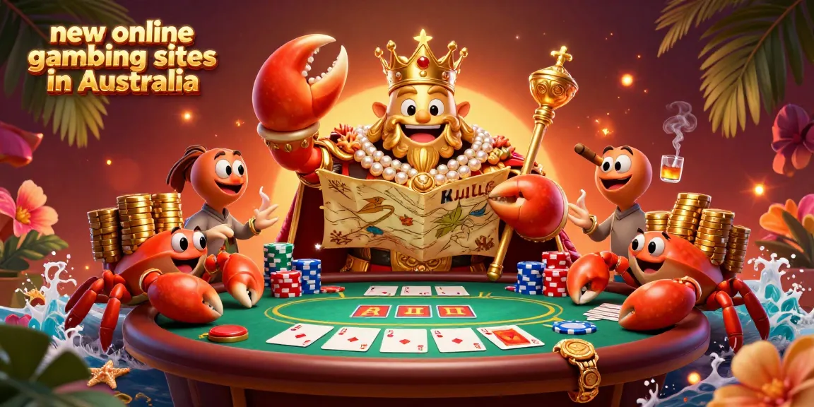 Engage with new online gambling sites in Australia featuring a vibrant 3D crab emperor scene with poker chips and cards.