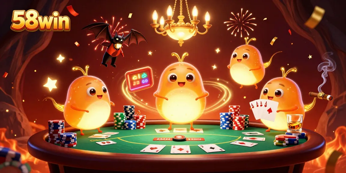 Join the fun at 58win, where glowworms illuminate a vibrant casino scene full of action.