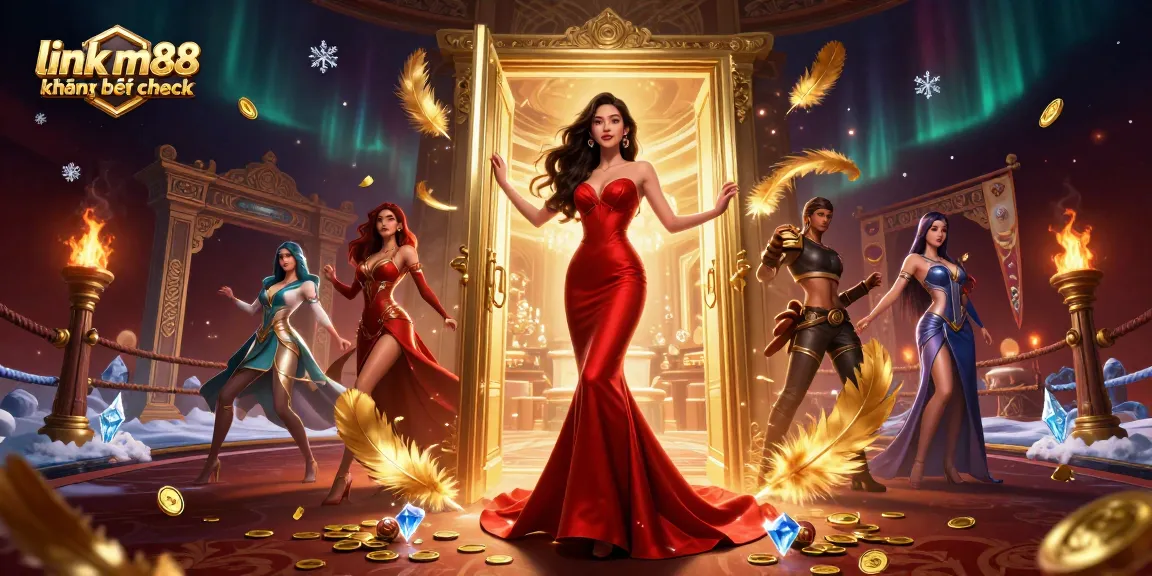 Tham gia link m88 không bị chặn qua một minh họa casino VIP ấn tượng về một người phụ nữ châu Á thanh lịch trong một không gian sang trọng.