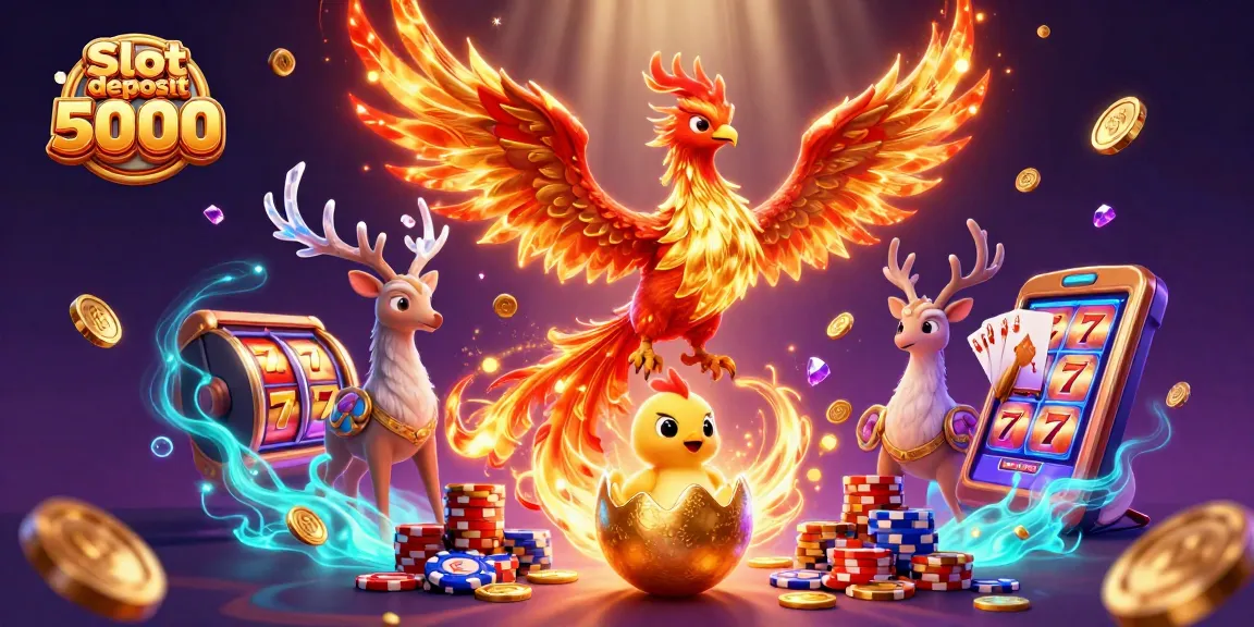 Experience dynamic action with Slot deposit 5000 as vibrant phoenixes and casino elements soar.