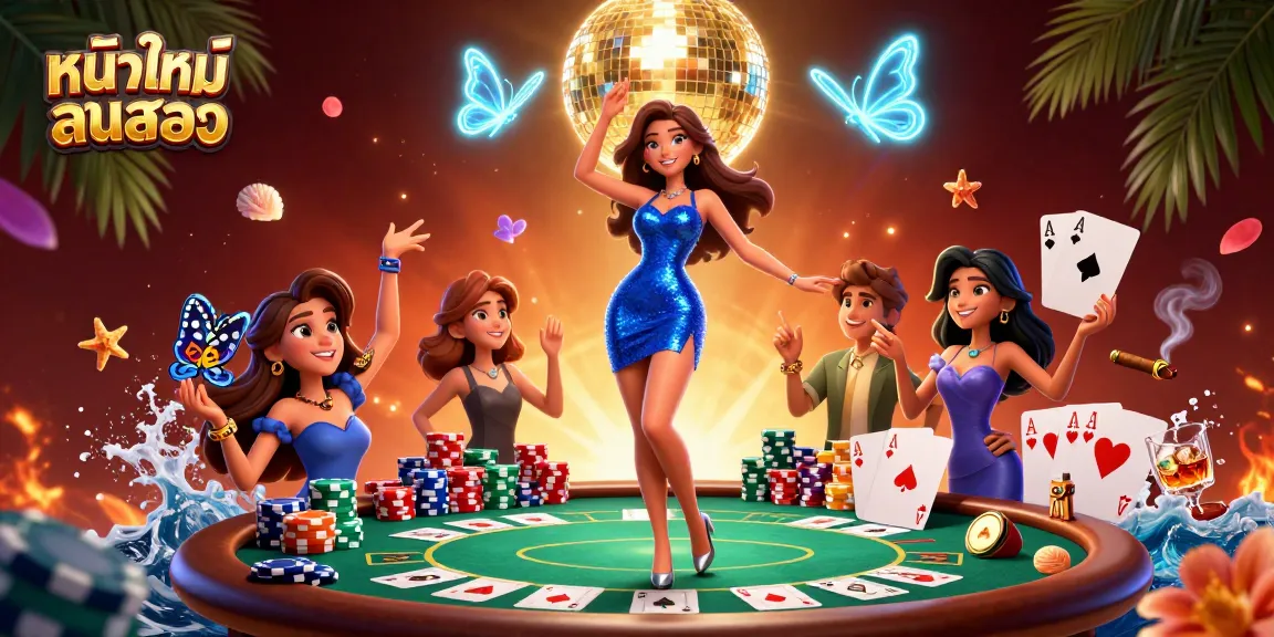 Engage with หนังใหม่ชนโรง by experiencing vibrant casino-themed neon elements and dynamic visuals.
