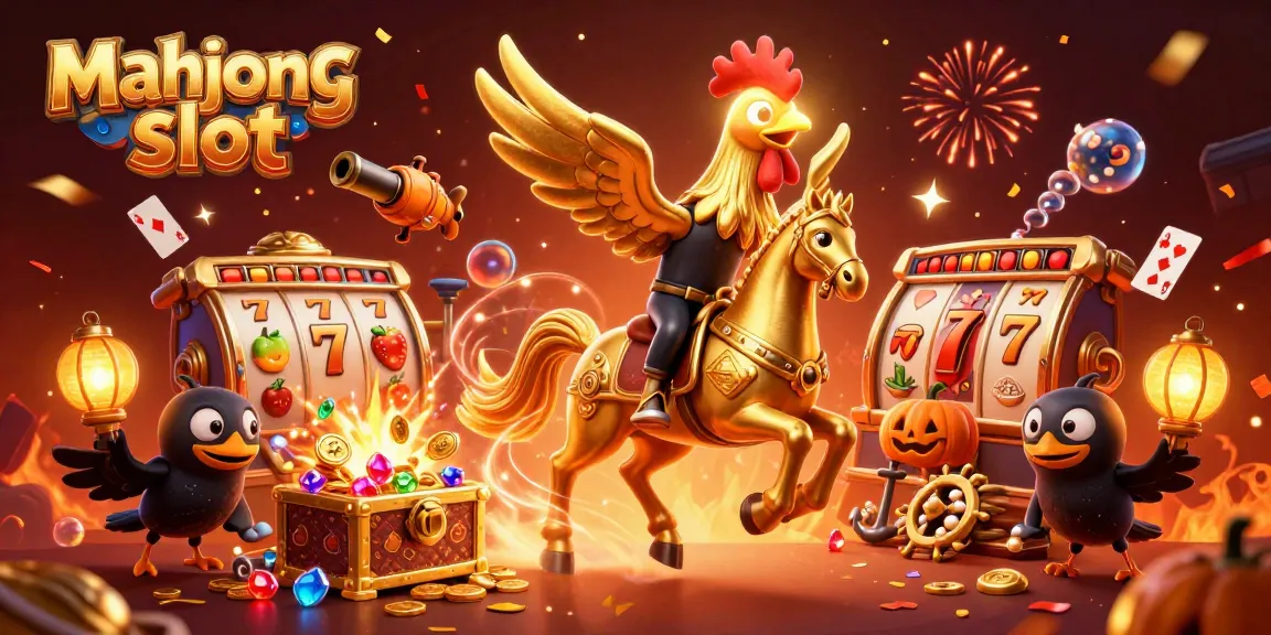 Experience thrilling mahjong slot action with a golden rooster in a vibrant casino scene
