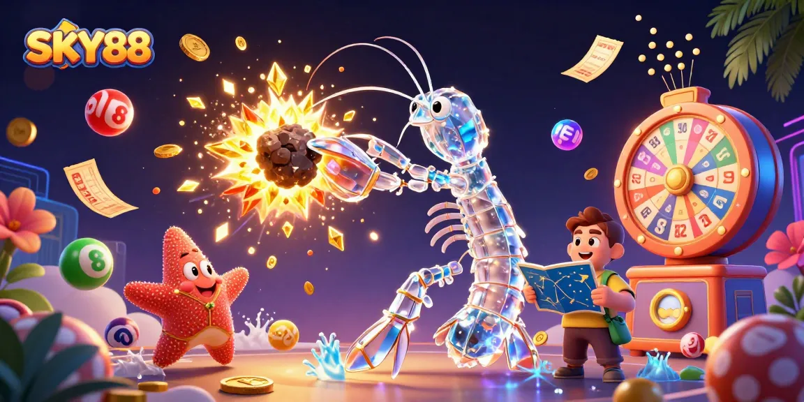 SKY88 engages players with thrilling lottery and casino elements in a vibrant illustration.
