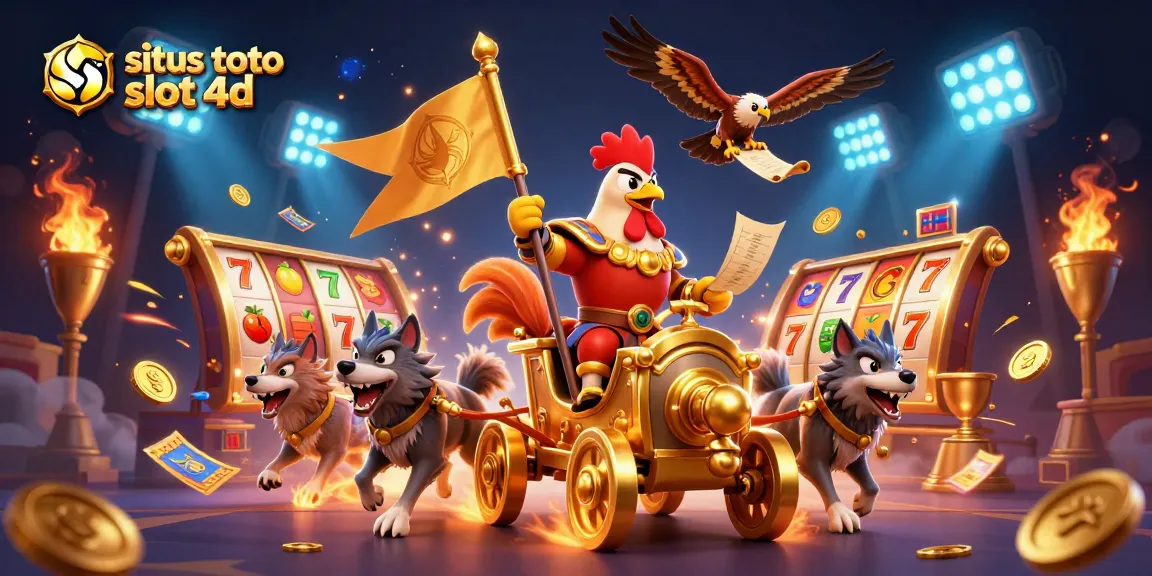 Spark excitement with situs toto slot 4d as the rooster warlord battles in a vibrant casino scene filled with dynamic elements.
