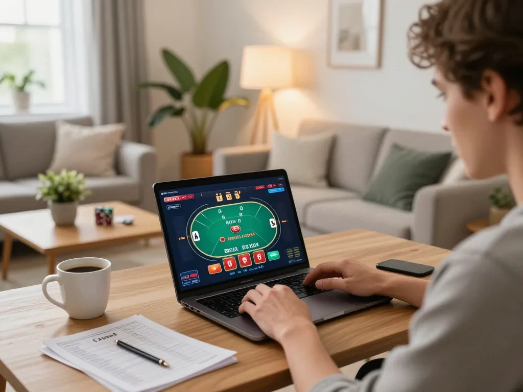 Engaging in online poker gaming while managing bankroll and strategy notes on the table