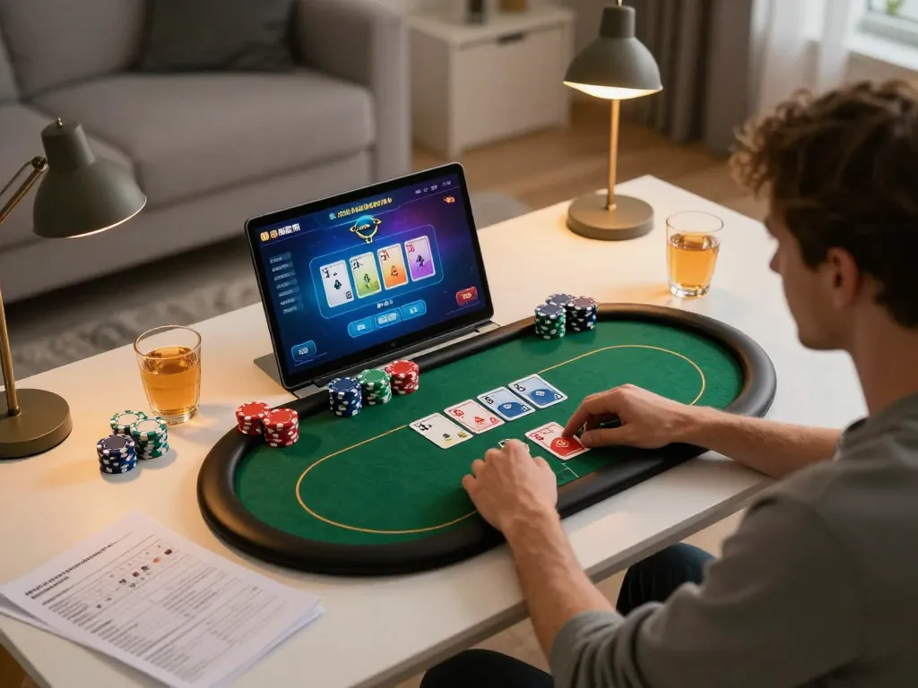 af88 online poker game in progress with player analyzing strategy notes