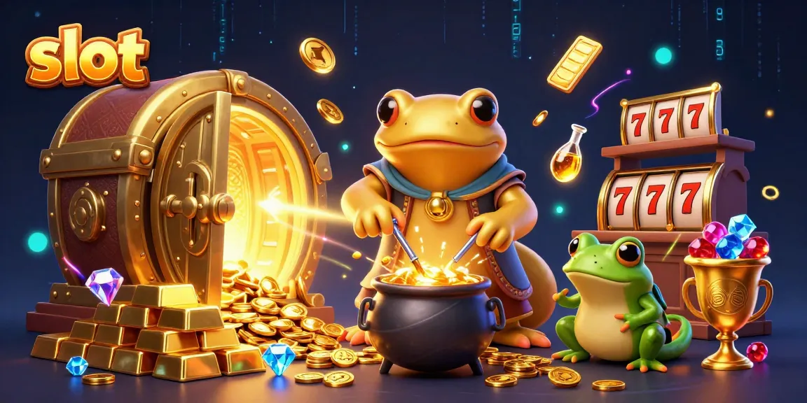 Spin on slot reels surrounded by a giant golden salamander and treasures illustrating a magical casino