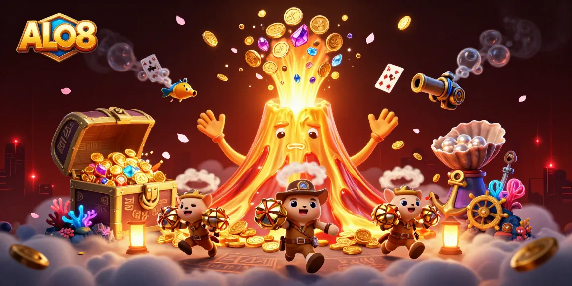 Win big with ALO8 at this vibrant online casino scene packed with treasure!