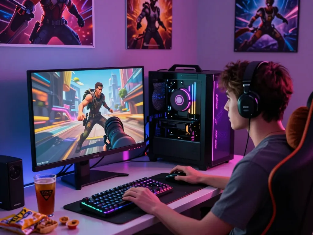Player enjoying an adult game on a stylish gaming setup with vibrant visuals.