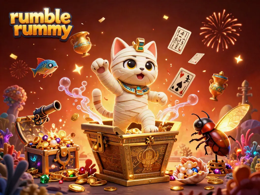 Jump into the excitement of rumble rummy with a thrilling scene featuring vibrant characters and dynamic game elements.