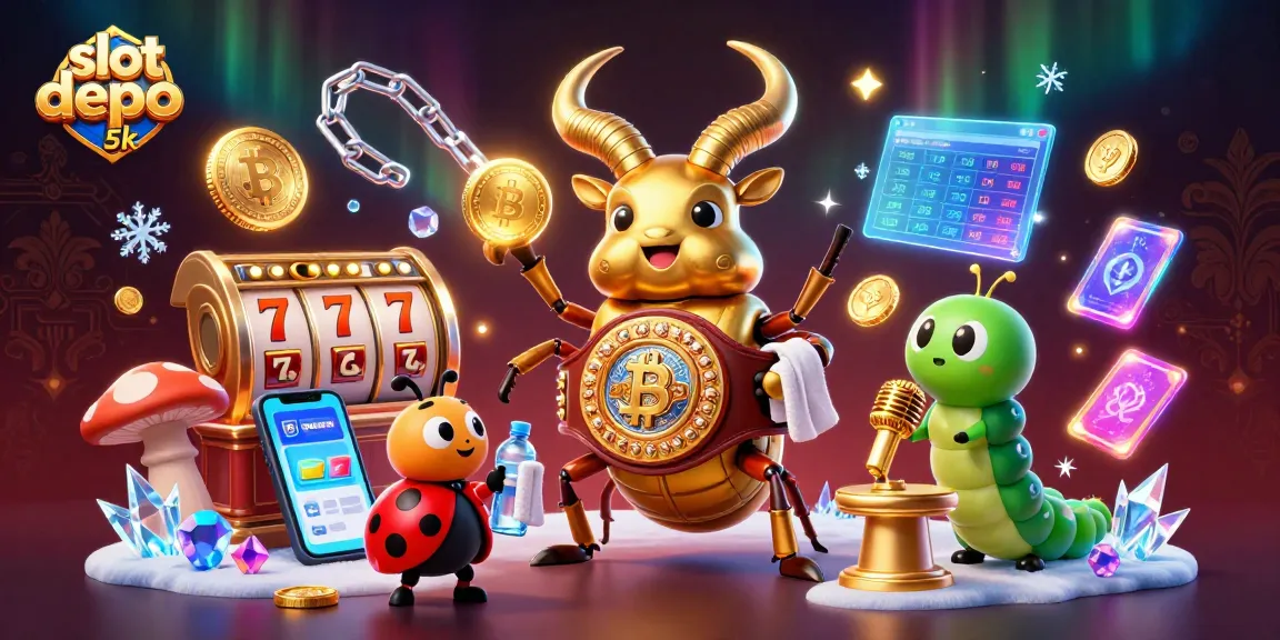 Join the action with slot depo 5k featuring a golden beetle champion and colorful casino elements.