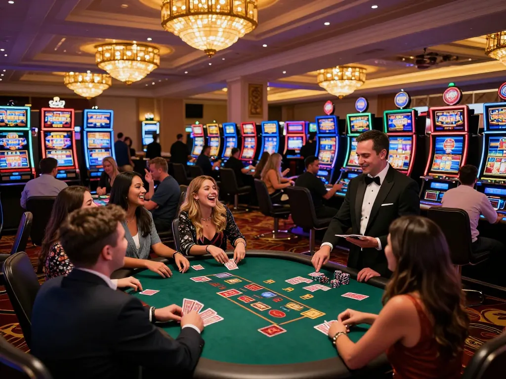 Celebrating players at a blackjack table in upscale Canadian online casinos, joyfully engaging in gameplay.