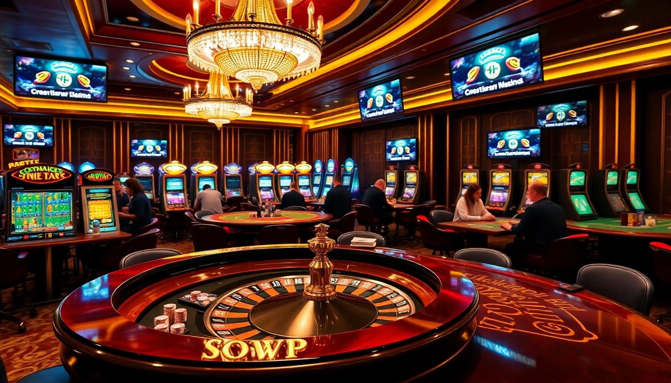 Players enjoying games at 22jl org casino tables featuring poker chips and roulette wheels.