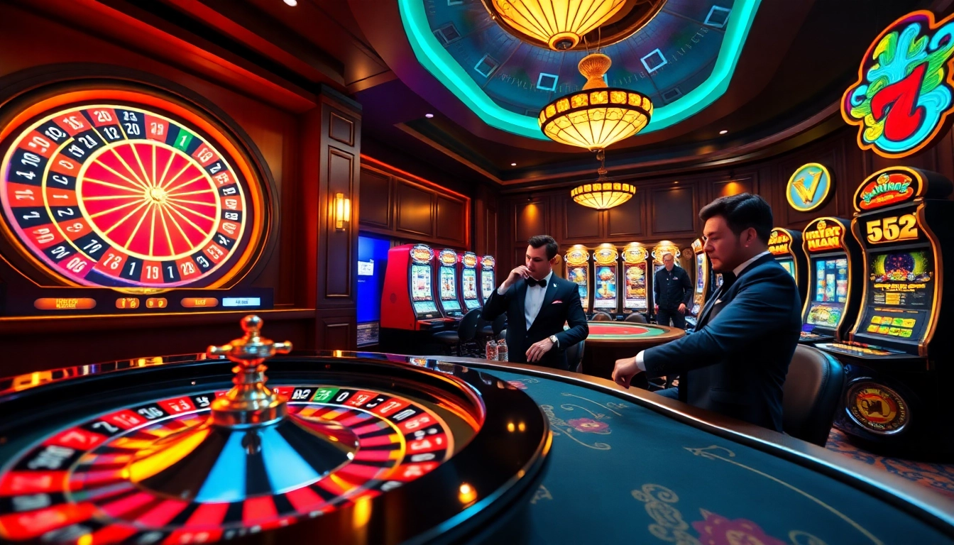 Pemain Dewanaga89 menang di kasino online mewah, menampilkan aksi roulette dan poker.