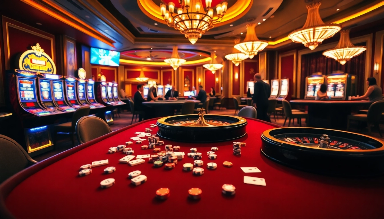 Experience thrilling casino actions at Hi88com with poker chips and cards amidst an elegant atmosphere.