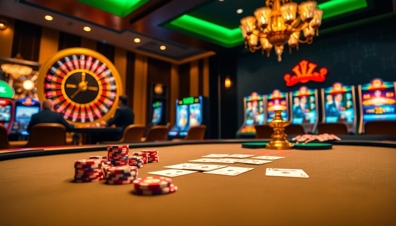 Win55 online players enjoying thrilling casino games at a luxurious gambling table.