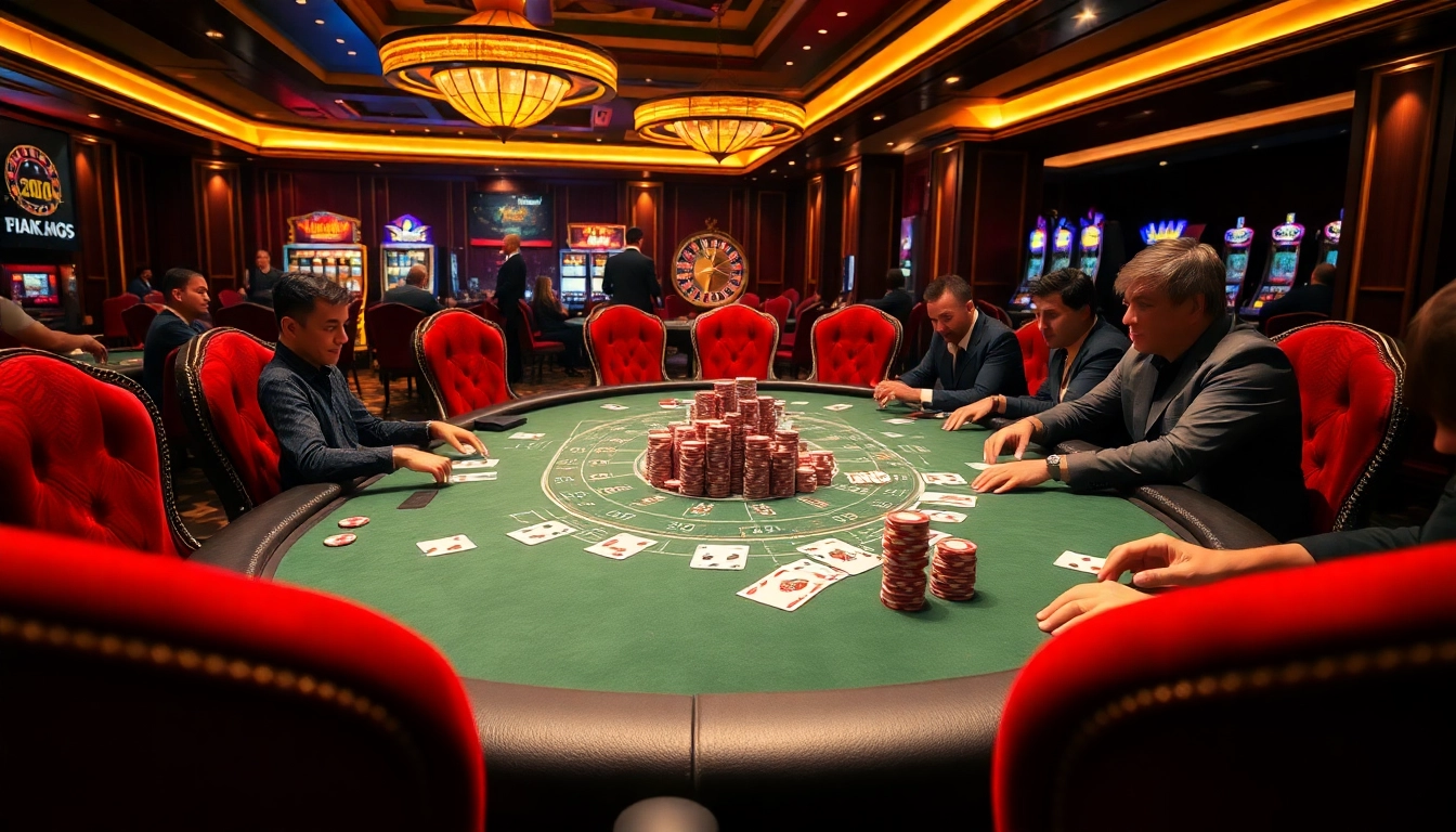 Engaged players enjoying high-stakes poker at a luxurious casino table featuring lô kép 247 elements.