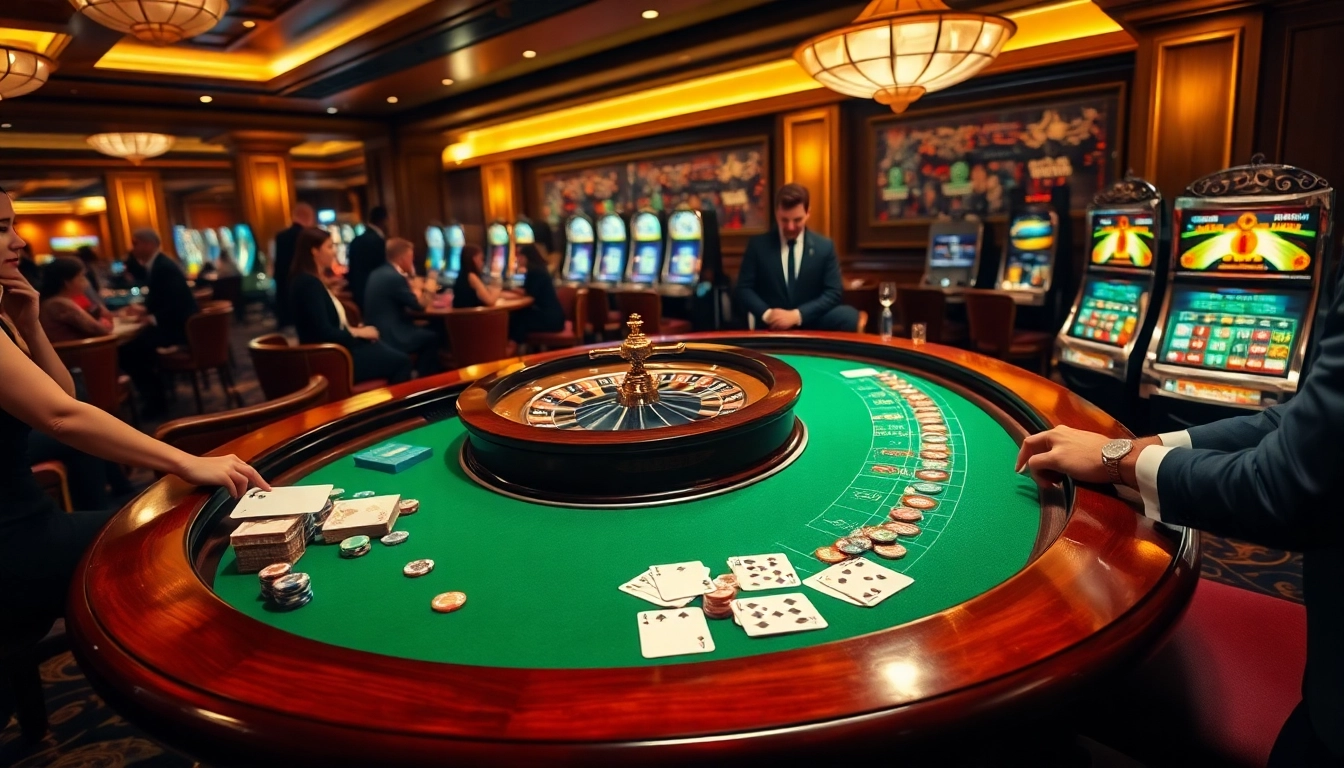 Patrons engaging at the nh88 roulette table in a glamorous casino setting.
