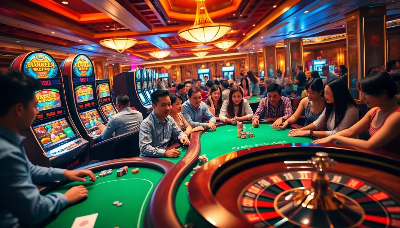 Experience the excitement of gambling at Boosterjp with vibrant casino tables and slot machines.
