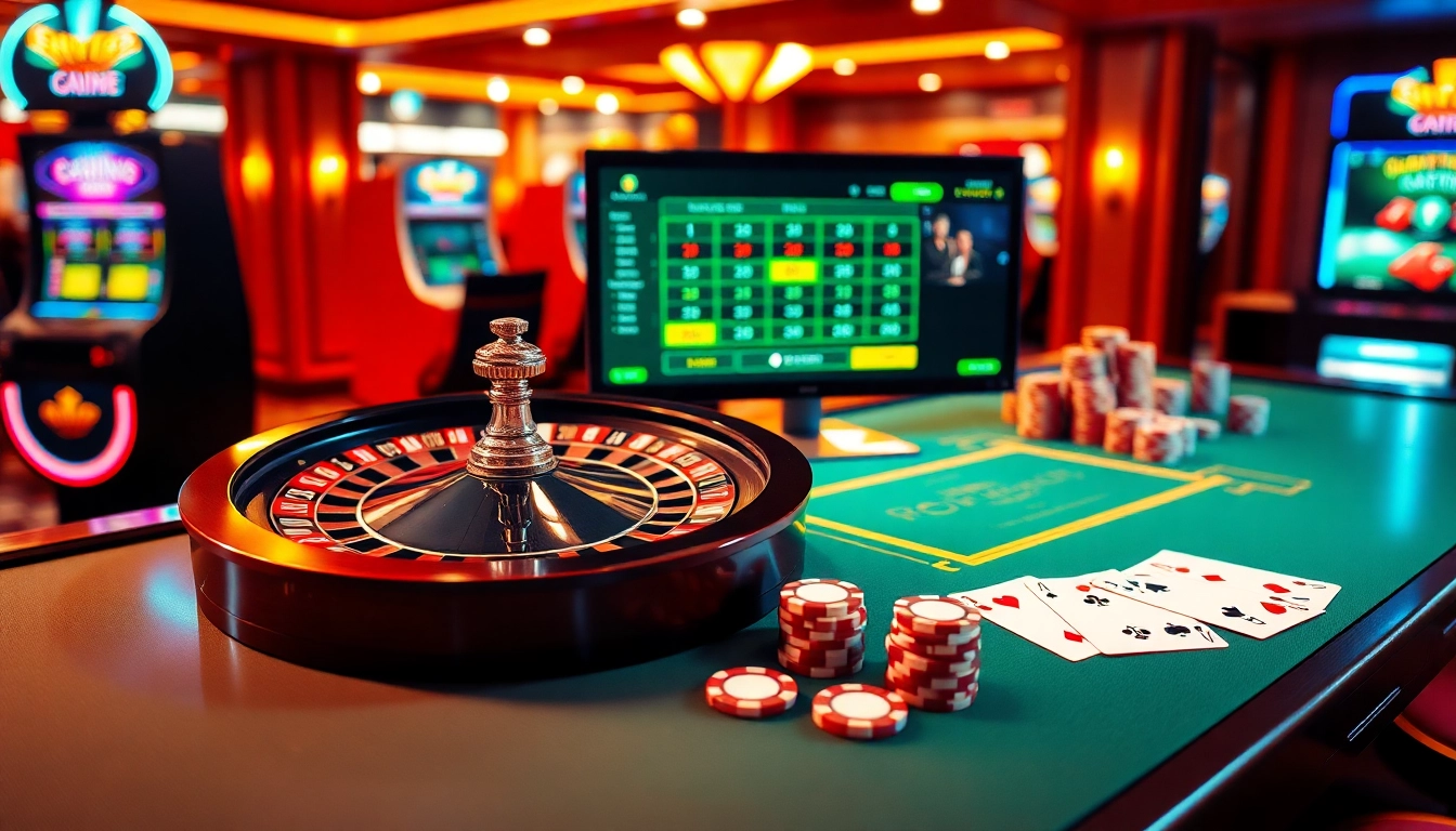 התרגשו מהתרגשות הרמי אונליין על שולחן קזינו יוקרתי עם רולטה וקלפים.