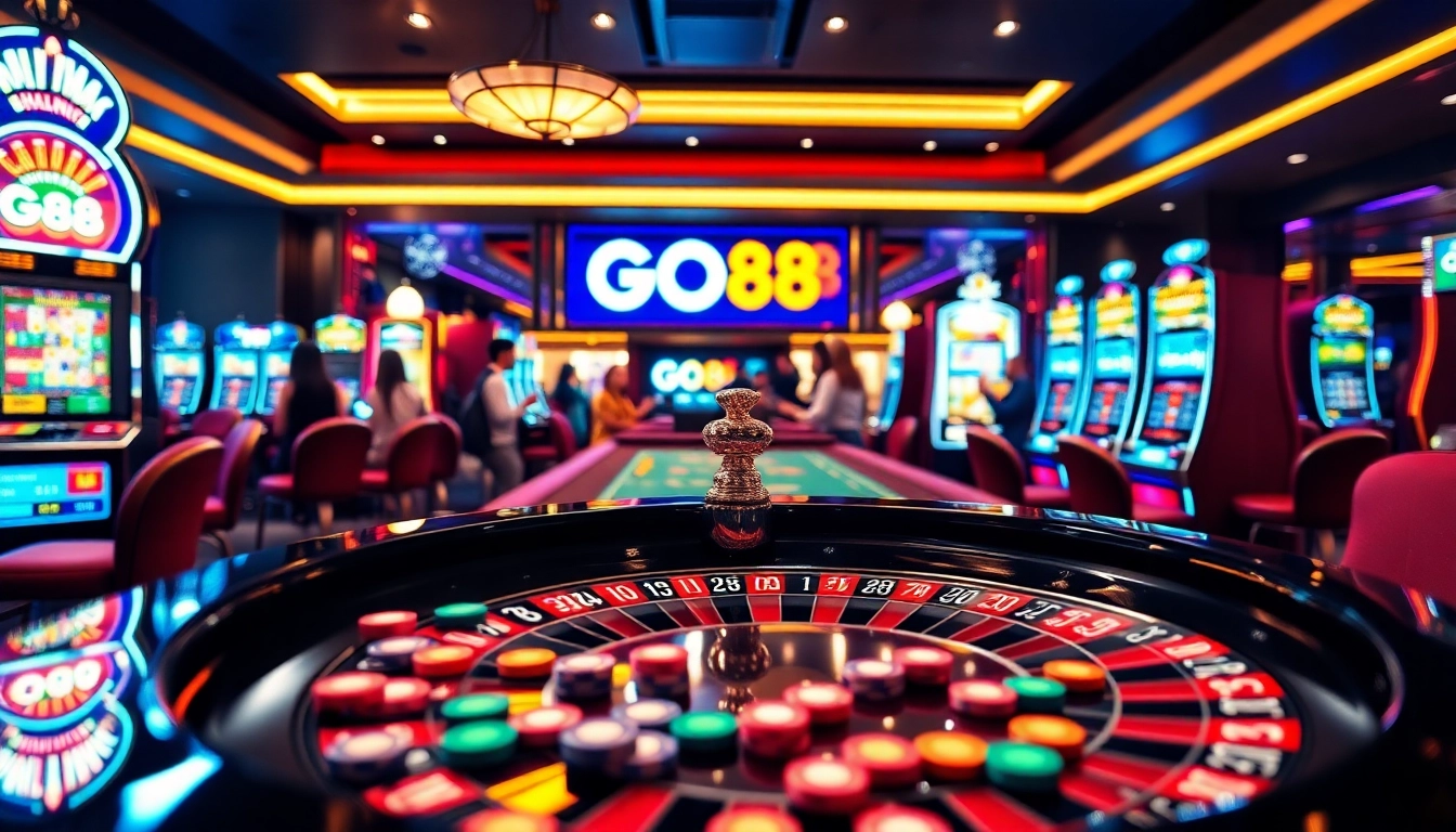 The vibrant casino experience at https://go88.fast/ highlighting roulette tables and excited players.