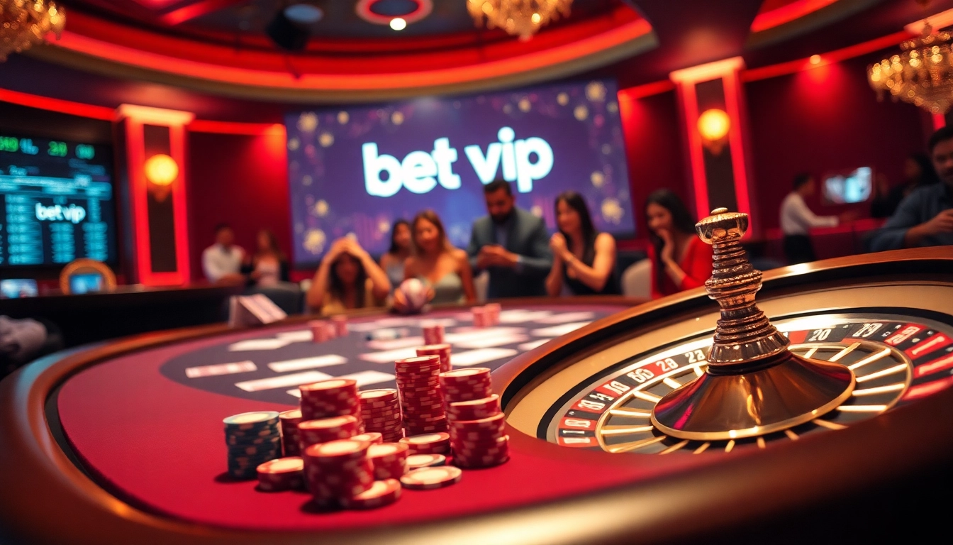Tham gia cảm giác phấn khích tại bàn poker với cược cao, thể hiện bầu không khí Bet VIP, những chip sắc màu và những người chơi đang tham gia.