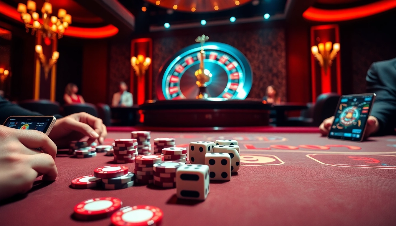 Experience excitement at Man 88 gambling with a luxurious poker setup and a spinning roulette wheel.