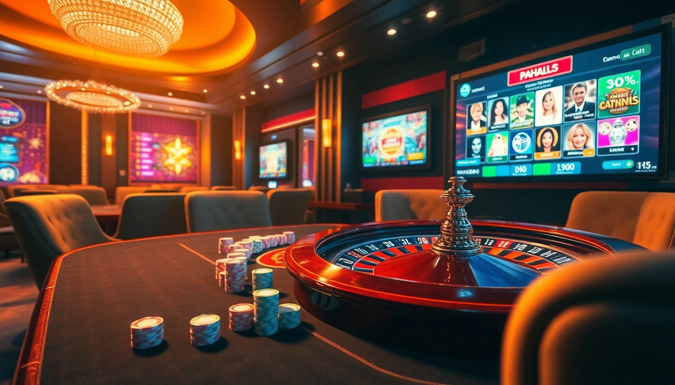 Pahala4d players engaged in an exciting online gambling experience with vibrant chips and a roulette wheel.
