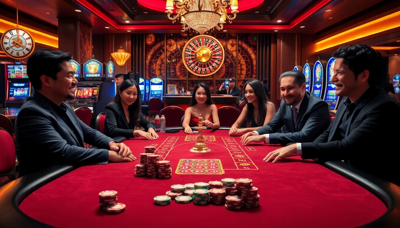 Experience the thrill of winning at BJ38 casino, showcasing vibrant games and engaged players.