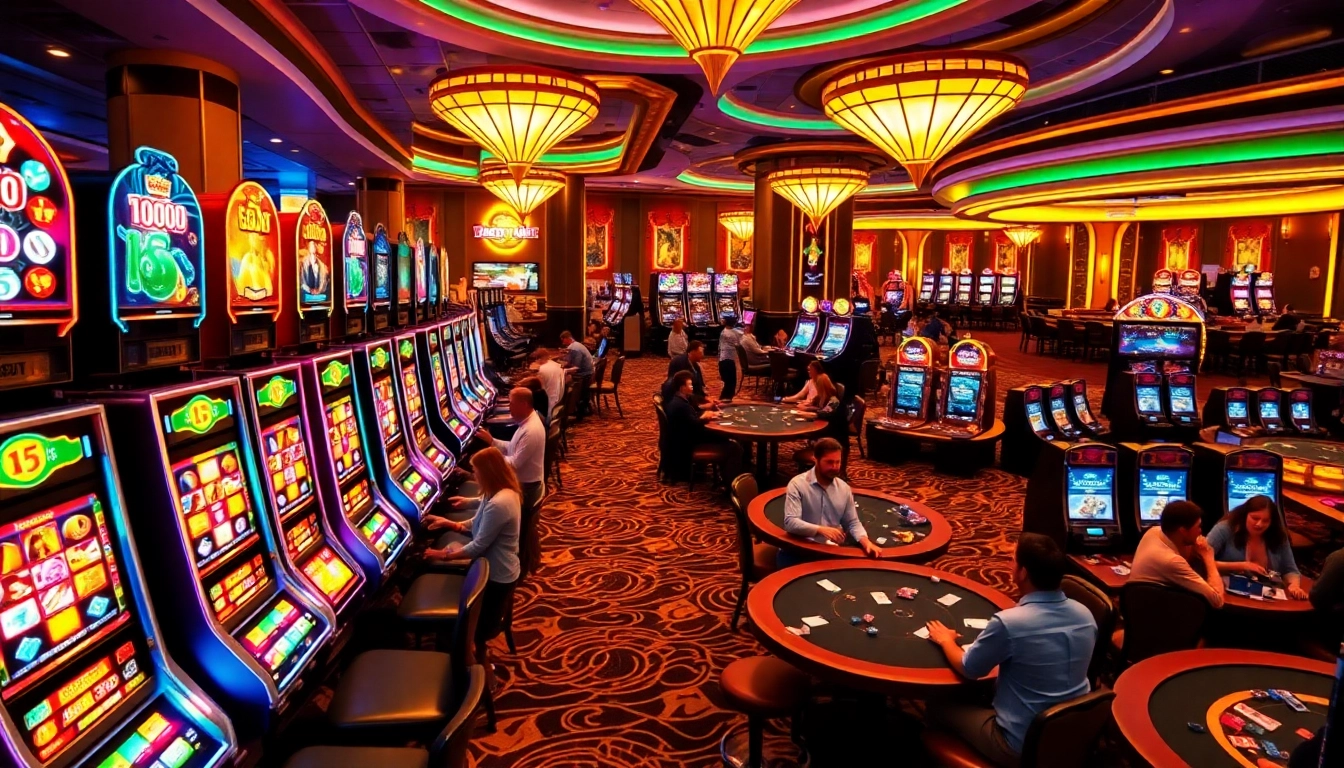 Players enjoying slot gacor machines in a lively casino atmosphere filled with excitement.