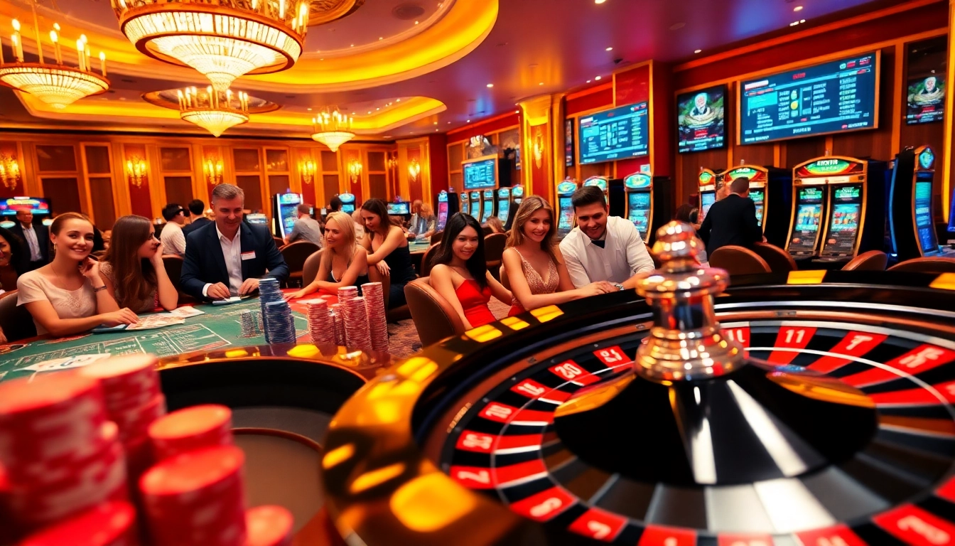 gamblers celebrating wins at https://kuwinblog.com/ with casino tables and poker chips