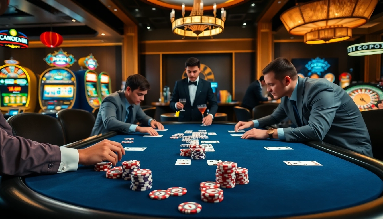 Experience the thrill of jagoan86 at an upscale casino poker table filled with competitive action.