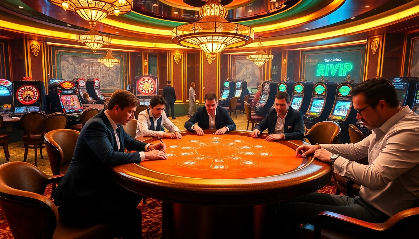 Experience the thrill of rik vip gaming at a luxurious poker table, surrounded by elite players.